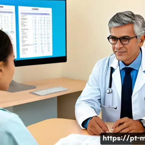의사 환자 관계 - A modern medical consultation scene in a bright, welcoming clinic in Brazil, featuring a middle-aged...