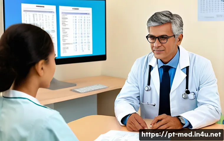 의사 환자 관계 - A modern medical consultation scene in a bright, welcoming clinic in Brazil, featuring a middle-aged...
