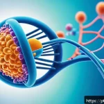 단백질 합성 과정 - A highly detailed scientific illustration of the protein synthesis process inside a human cell, show...