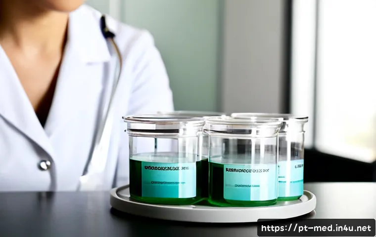 Home 17 항생제 내성 - Photorealistic close-up of a Brazilian healthcare professional in a clean modern clinic examining tw...